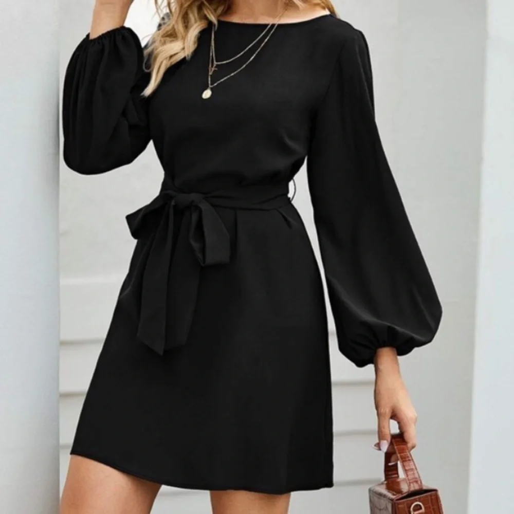 Navy  lantern long sleeve mini dress Minimalist Work